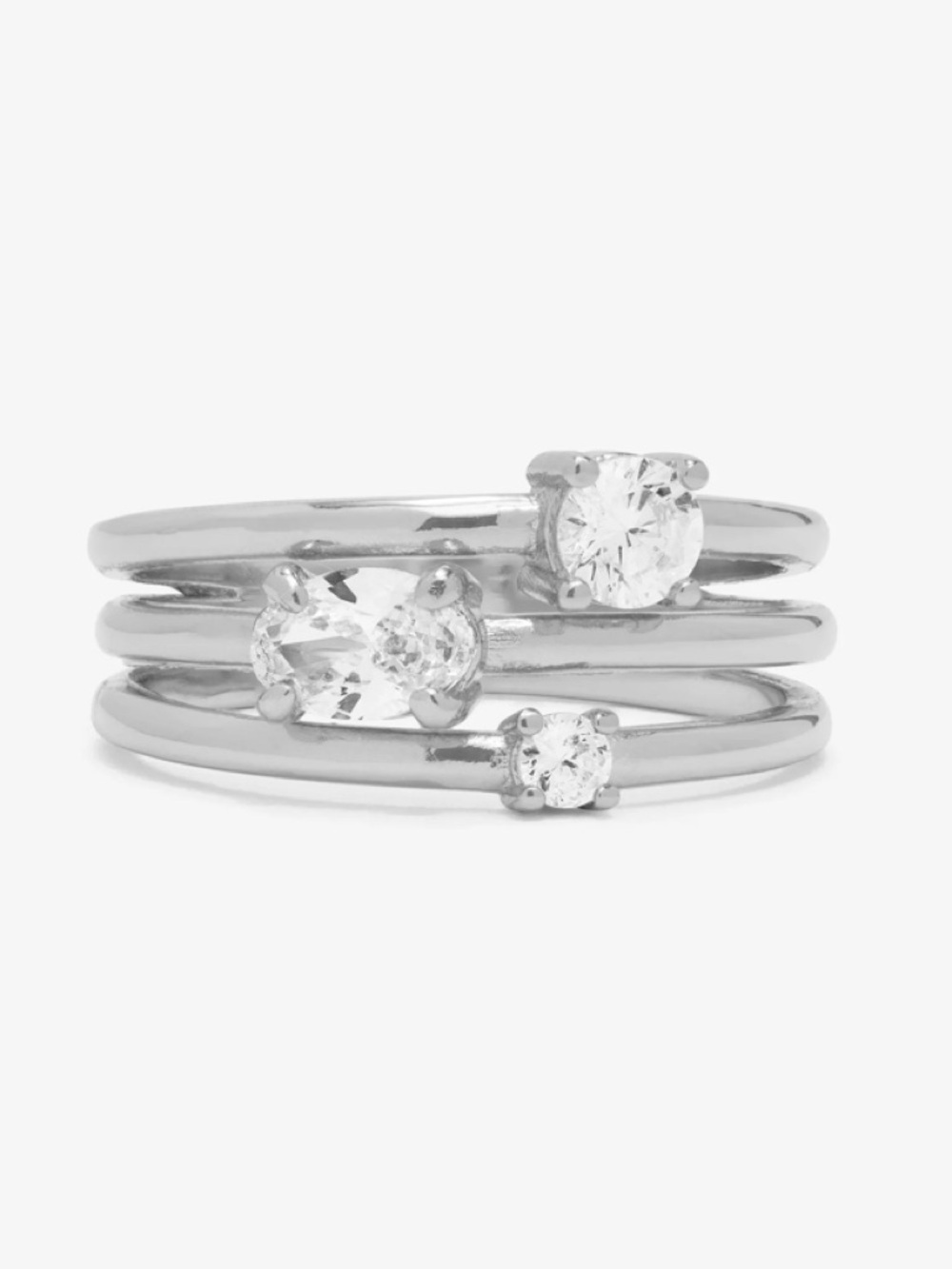 Melinda Maria Silver Triple-Row Simulated Diamond Stacking Ring